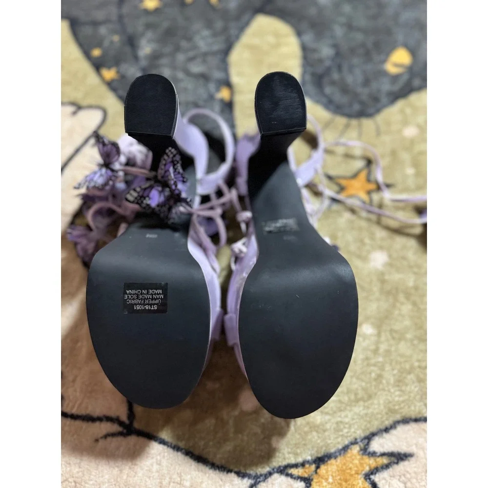 Sugarthrills Platform Heels Purple Butterfly‎ Tie Up Strappy High Heel